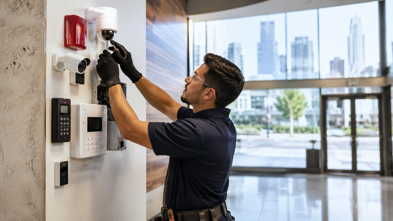 Local Security Technician Installing Integrated Security System