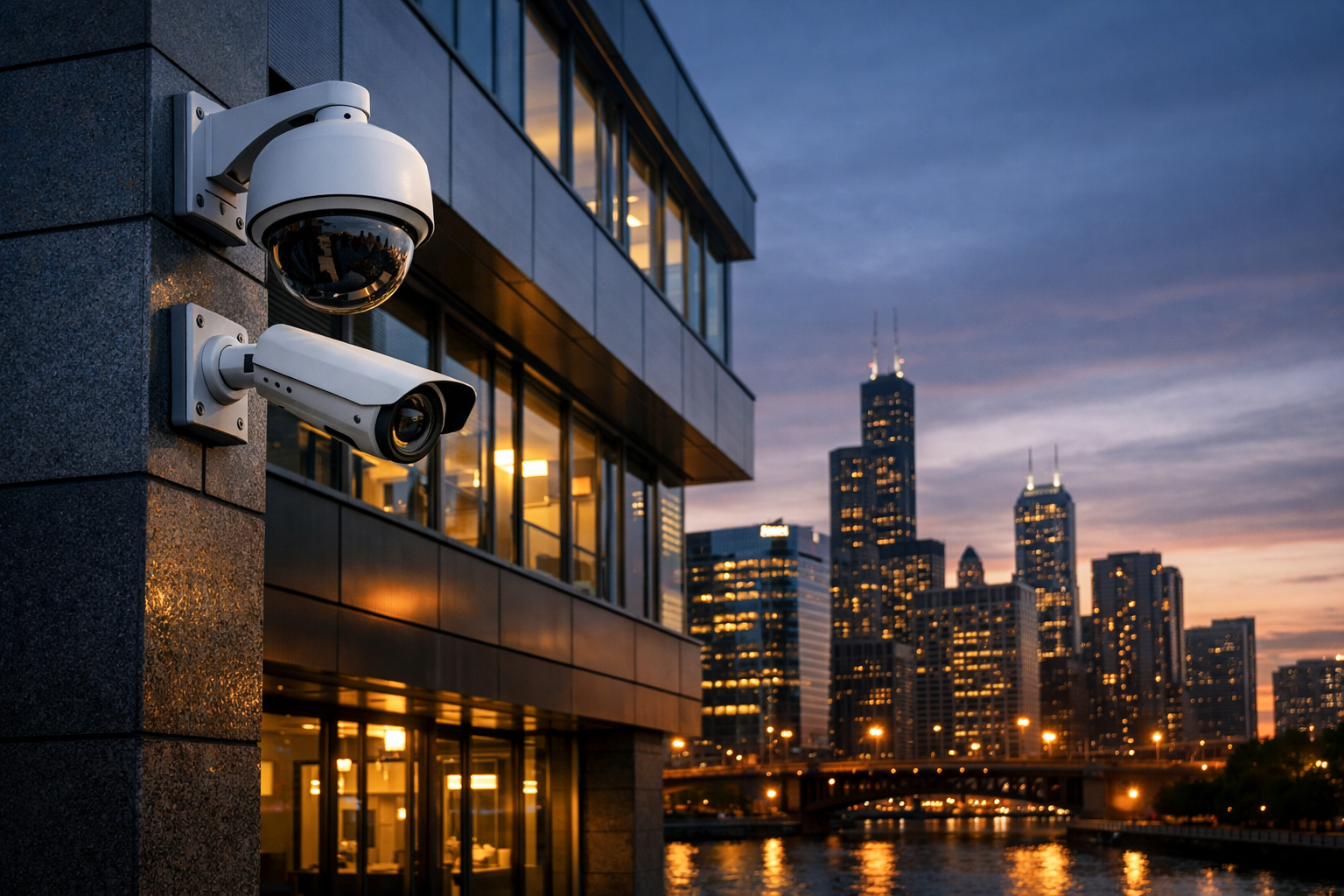 Chicago Commercial Security System Installation Security Cameras on Chicago Business Building