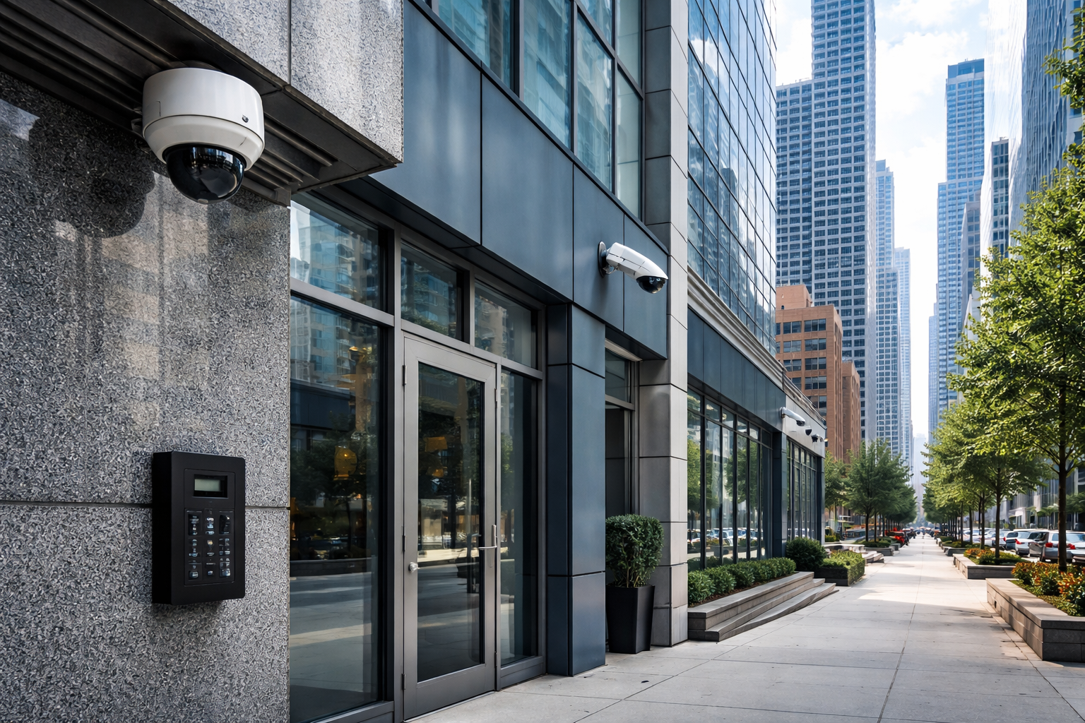Business Security Cameras on Commercial Building