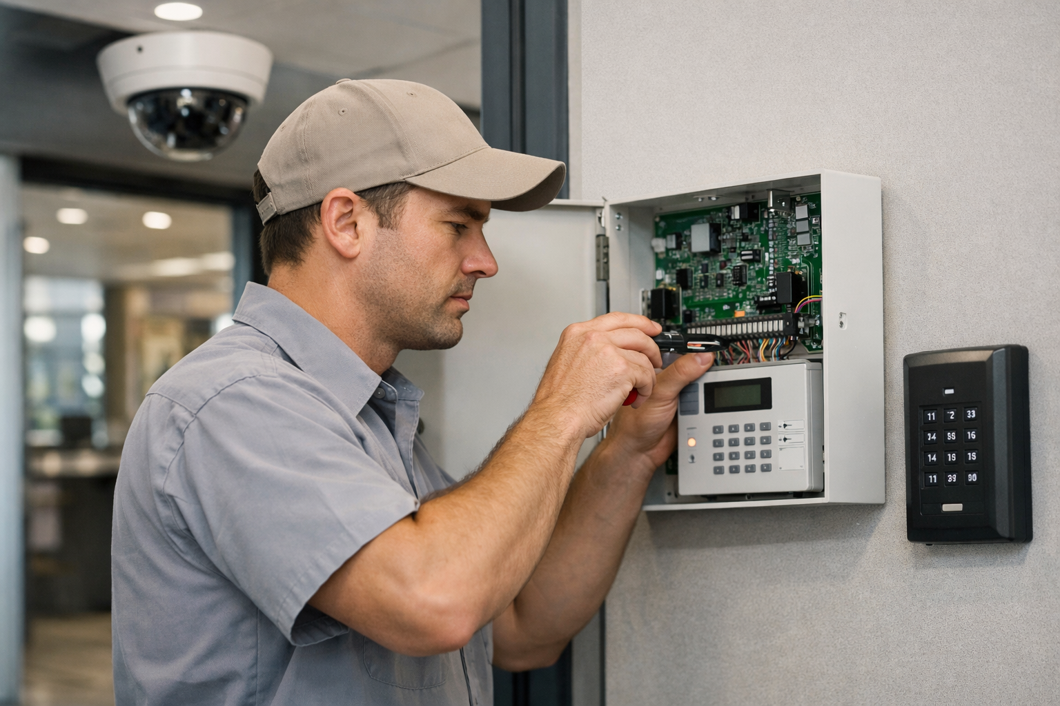 Commercial Alarm Technician at Work
