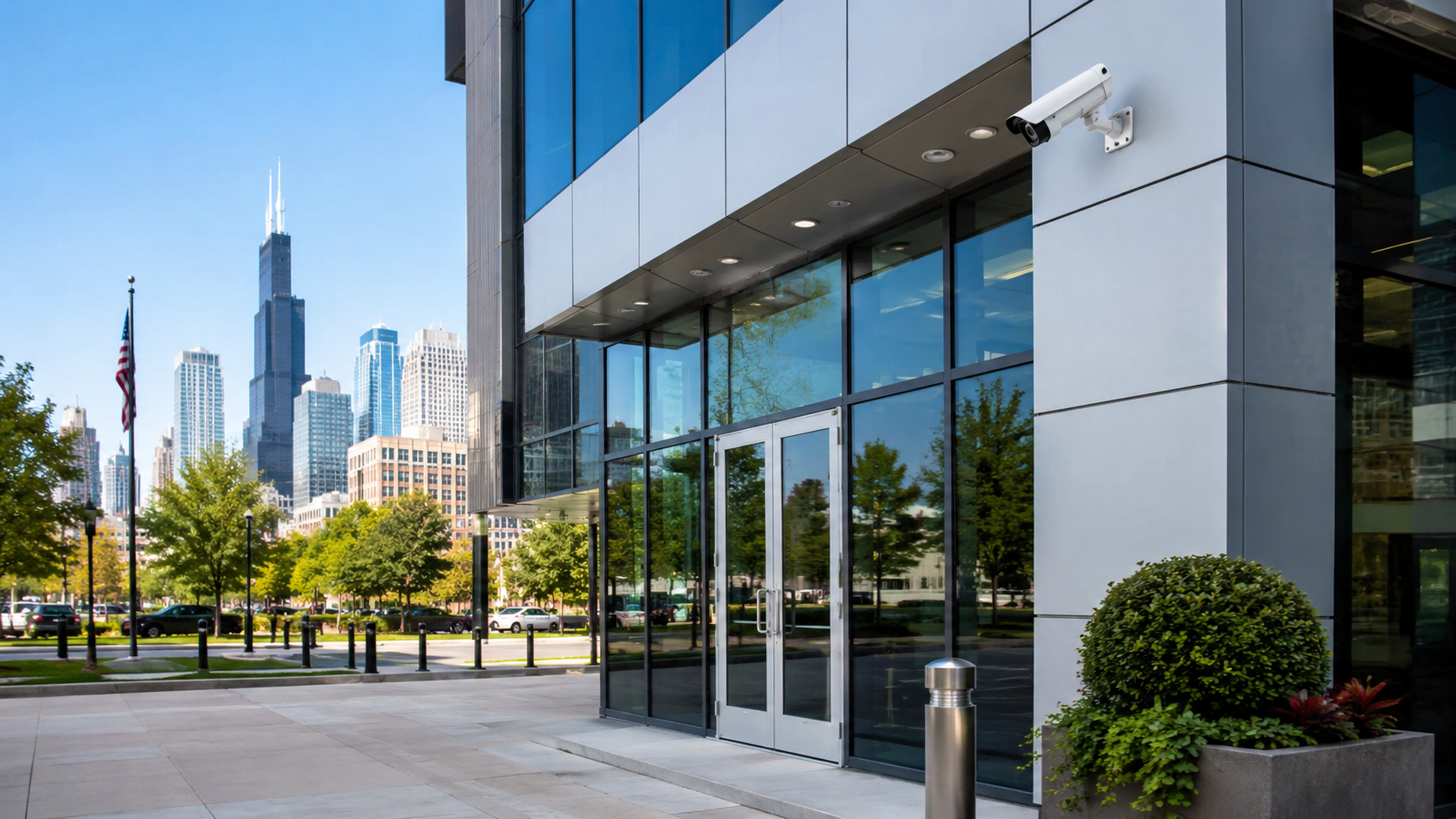 Exterior Security Cameras on Illinois Office Building