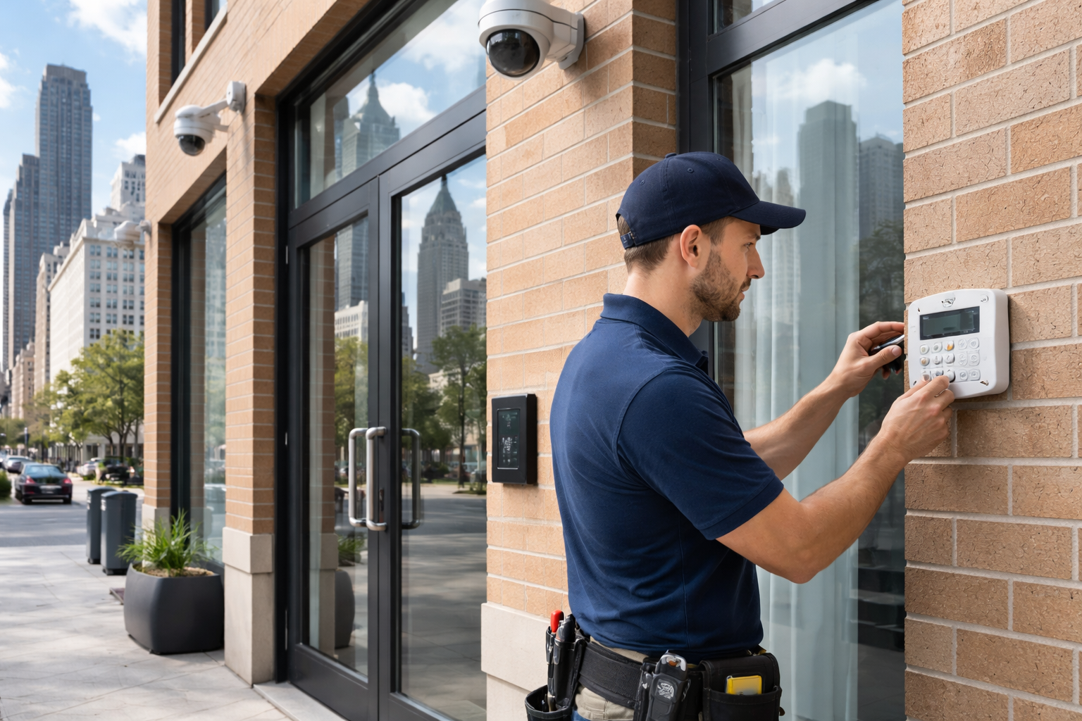 Technician Installing Alarm System in Illinois